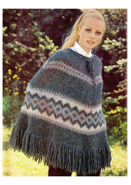 Vintage 1960s Pattern For Knitted Icelandic Poncho "Vatnajokull" Bust Size 31"-40" Instant Download PDF 2.5 pages