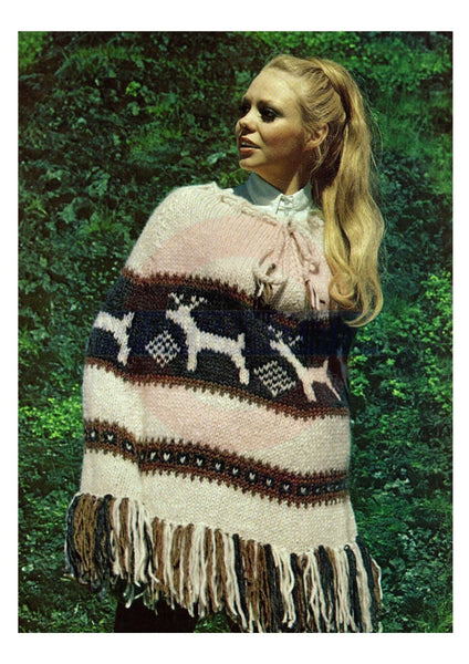 Vintage 1960s Pattern For Knitted Icelandic Poncho "Hvannadalshnukur" Bust Size 32.5"-38" Instant Download PDF 2 pages