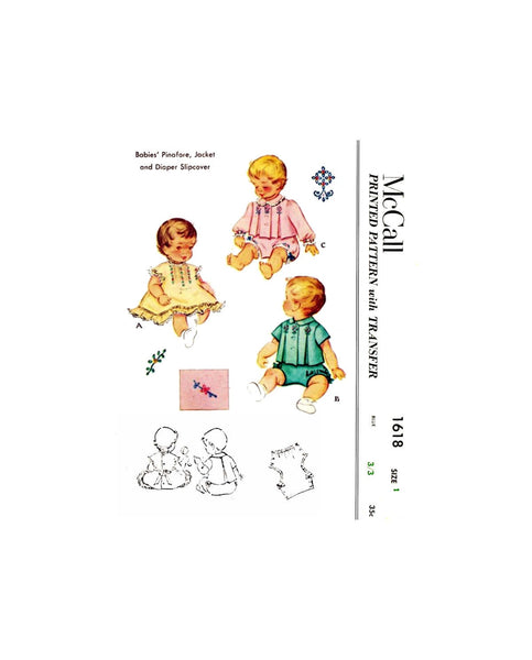 50s Babies' Pinafore, Jacket and Diaper Slipcover, Size 1 Breast 20, McCall 1618, Vintage Sewing Pattern Reproduction