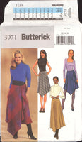 Butterick 3971 Bias Skirt with Shaped Hemline and Optional Flounced Front Overlay, Uncut, Factory Folded Sewing Pattern Size 12-16