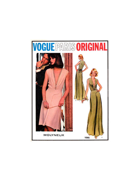 70s Deep V-Neckline Evening Dress in Two Lengths by Molyneux, Bust 32.5" (83 cm), Vogue Paris Original 1066, Sewing Pattern Reproduction