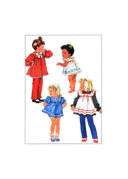 Simplicity 8780 Toddlers' Tops, Apron or Sundress, Pants and Panties, Uncut, Factory Folded Sewing Pattern Size 1-2-3