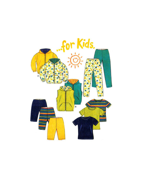 New Look 6746 Child's Hooded Jacket or Vest, Top, Pants and Shorts, Uncut, Factory Folded Sewing Pattern Multi Size 7-12