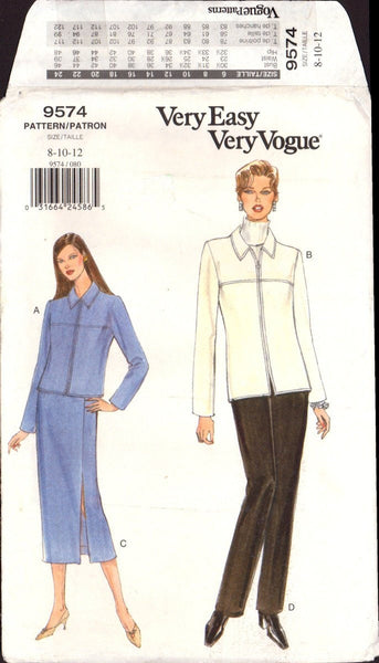 Vogue 9574 Sewing Pattern Jacket Skirt Pants Sizes 8-10-12 Uncut Factory Folded