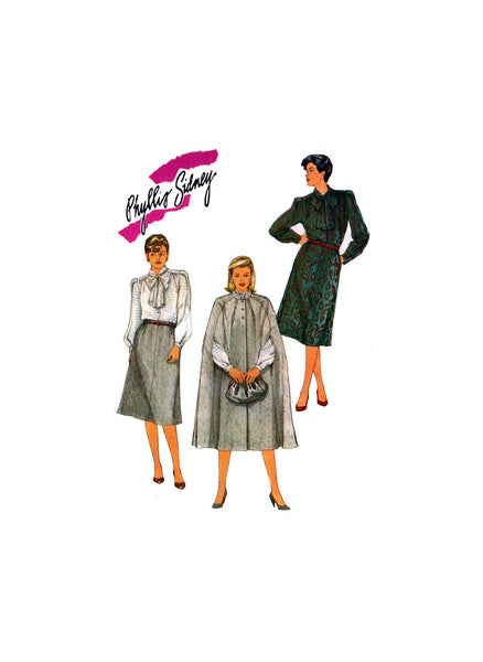 Simplicity 6676 Phyllis Sidney Skirt, Blouse and Unlined Cape, Uncut, Factory Folded Sewing Pattern Size 16 Bust 38