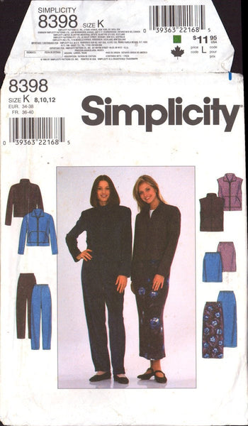 Simplicity 8398 Sewing Pattern Women's Jacket Vest Skirt Pants Size 8-10-12 Uncut Factory Folded