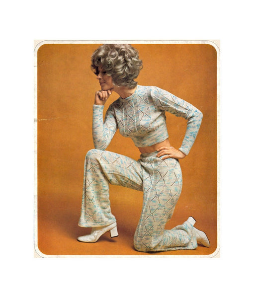 60s Midriff Sweater and Pants, Knitting Pattern Bust Size 32-36, Instant Download PDF, 3 pages