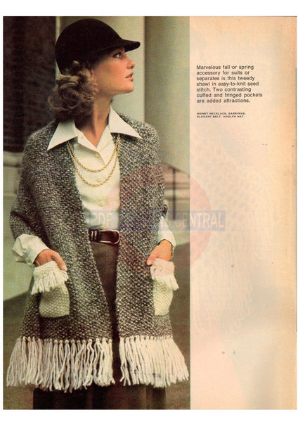 Vintage 70s Pocket Shawl Pattern Instant Download PDF 1.5 pages