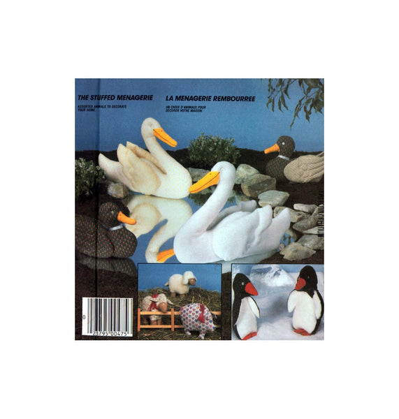McCall's 2136  The Stuffed Menagerie: Swan, Lamb, Duck, Pig and Penguin Soft Toys, Uncut, Factory Folded Sewing Pattern