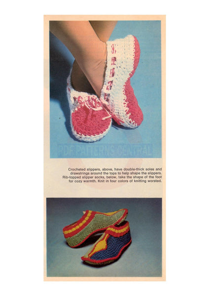 Vintage 70s House Slippers And Cozy Slippers Patterns Instant Download PDF 2 pages