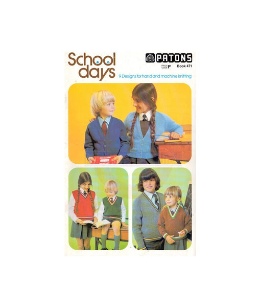 Patons 471 Schooldays - Nine 70s Knitting Patterns for Children's School Clothes Instant Download PDF 20 pages