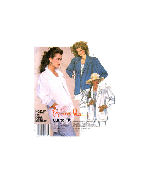 McCall's 2405 Brooke Shields Jacket with Shirttail Hemline and Optional Trim, Uncut, Factory Folded Sewing Pattern Size 8-10-12