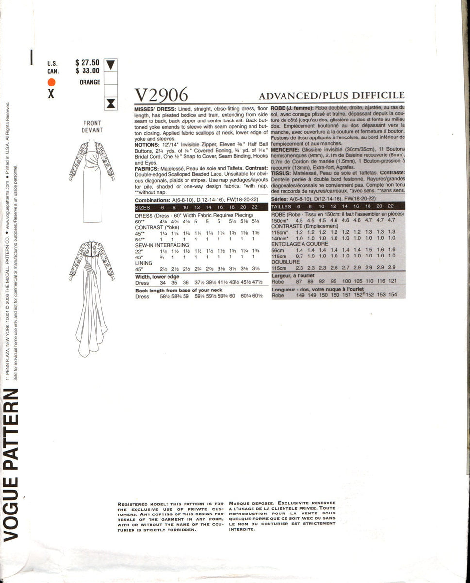 Vogue Bridal Original 2906 by Bellville Sassoon: Bridal Gown with Trai ...