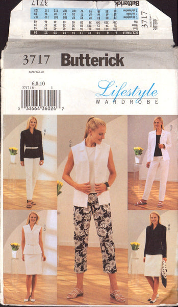 Butterick 3717 Sewing Pattern Women's Shirt-Jacket Vest Skirt Pants Size 6-8-10 Uncut Factory Folded