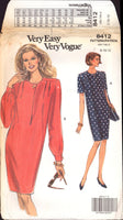 Vogue 8412 Loose Fitting, Straight Dress with Concealed Front Neck Slit, Uncut, Factory Folded Sewing Pattern Size 8-12