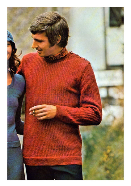 Vintage 70s Sweater with Shoulder Buttons Pattern Instant Download PDF 2 pages plus 1 page with general info