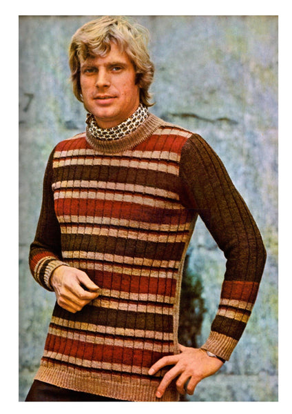 Vintage 70s Striped Rib Sweater Pattern Instant Download PDF 2 pages plus 1 page with general info