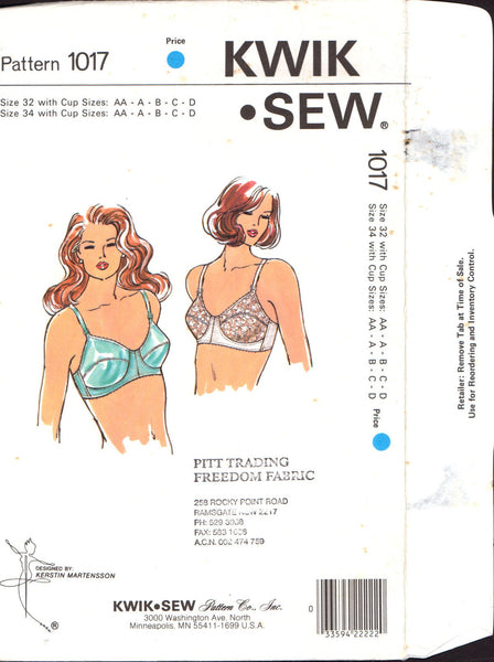 Kwik Sew 1017 Womens' Underwear: Tricot, Sheer or Lace Bras, Uncut