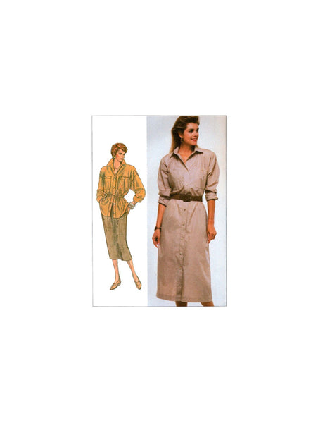 Simplicity 7886 Shirt Dress or Shirt-Top and Pull-On Skirt, Uncut, Factory Folded, Sewing Pattern Size 10