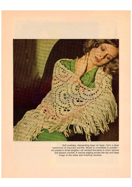 Vintage 70s Scalloped Shawl Pattern Instant Download PDF 2 pages
