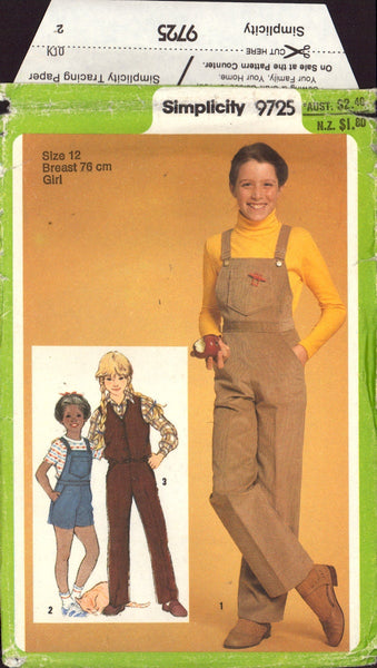 Simplicity 9725 Sewing Pattern Overall Pants Vest Size 12 Uncut Factory Folded