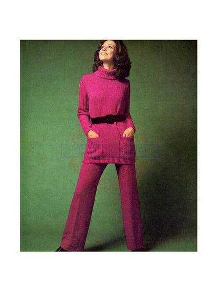 60s Sweater and Pants, Knitting Pattern Bust Size 32-38, Instant Download PDF 3 pages