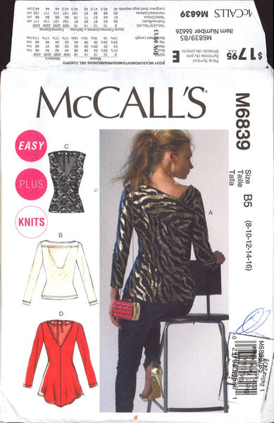 McCall's 6839 Sewing Pattern Tunic And Top Sizes 8-16 Uncut Factory Folded