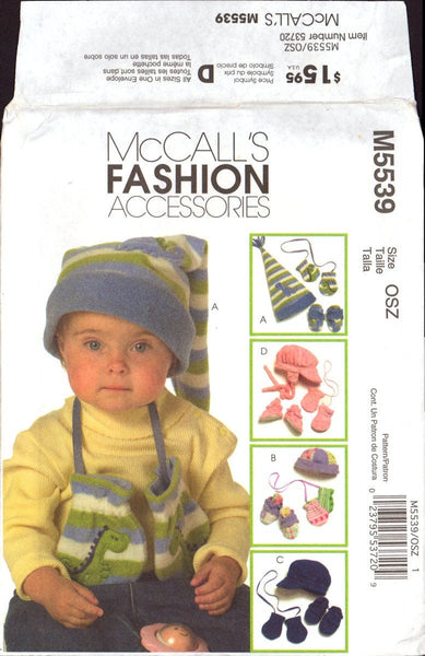 McCall's 5539 Sewing Pattern Infants' And Toddler's Hats Mittens and Booties All Sizes Uncut Factory Folded