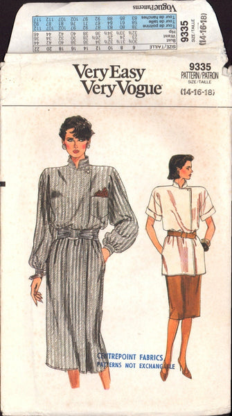 Vogue 9335 Sewing Pattern Top Dress Skirt Size 14-18 Uncut Factory Folded