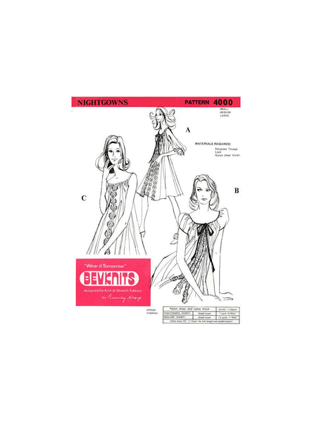 70s Nightgowns, Bed Jacket and Negligée, Bevknits 4000, Multi-Size 8-18, Vintage Sewing Pattern Reproduction