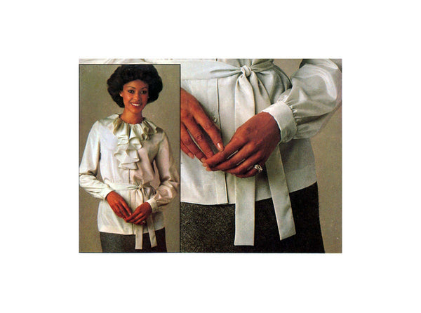 Simplicity 8187 Ruffled Blouse with Tie Belt and Long Sleeves, Uncut, Factory Folded Sewing Pattern Size 16-20