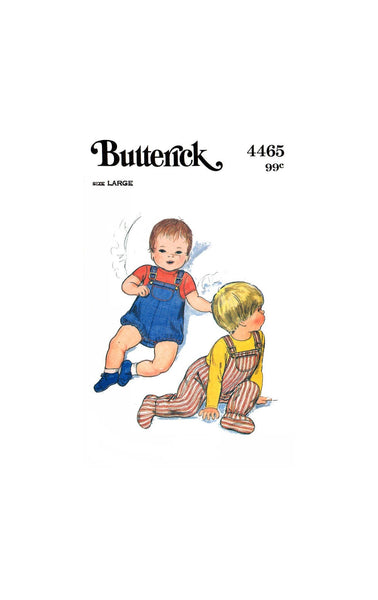 70s Baby or Toddler Overalls in Two Lengths, Butterick 4465, Size Large, Vintage Sewing Pattern Reproduction