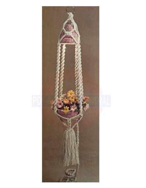 Vintage 70s Patchwork Macrame Plant Hanger Pattern Instant Download PDF 2 pages