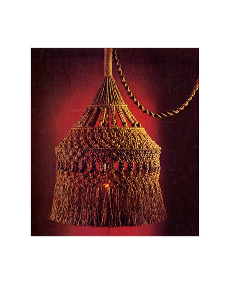 Vintage 70s Macrame Jute Tiffany Lamp Shade Pattern Instant Download PDF 2 + 3 pages