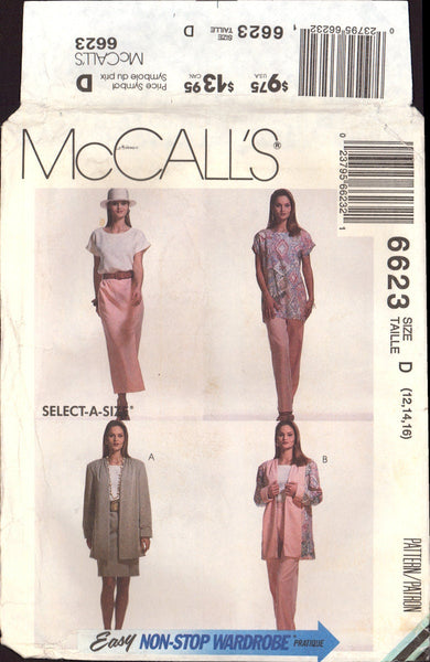 McCall's 6623 Sewing Pattern Women's Pants, Tunic Top, Skirt, Cardigan 12-14-16 Uncut Factory Folded