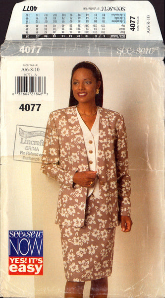 See&Sew 4077 Sewing Pattern Jacket Skirt Size 6-8-10 Uncut Factory Folded