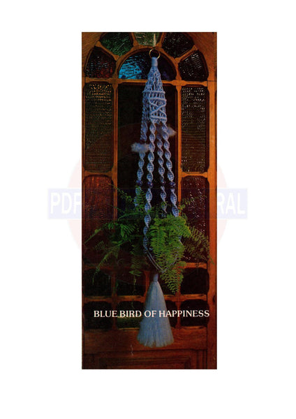 Vintage 70s Macrame Blue Bird of Happiness Plant Hanger Pattern Instant Download PDF 2 + 3 pages