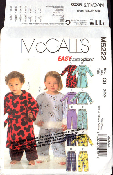 McCalls 5222 Sewing Pattern Children's Tops Pants Robe Belt Size Children 8-14 Uncut Factory Folded