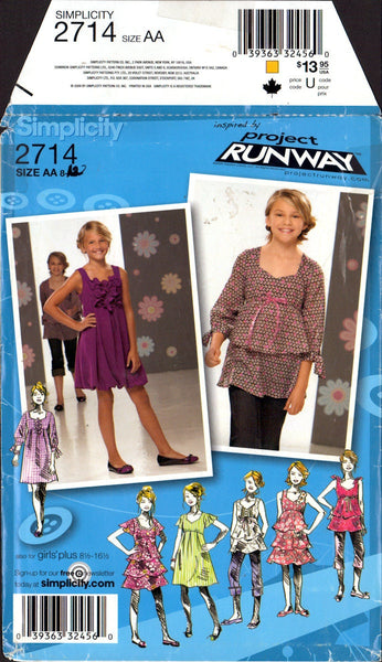 Simplicity 2714 Sewing Pattern Girls' Dresses Or Tunic Size 8-12 Cut