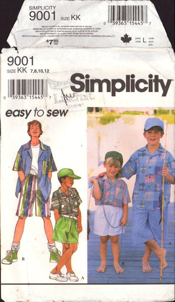 Simplicity 9001 Sewing Pattern Boys' Shorts Shirt Cap Size 7-12 Uncut Factory Folded