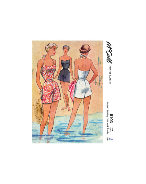 50s Women's Bathing Suit and Trunks or Shorts, Bust 30" Waist 25" Hip 33", McCall 8103, Vintage Sewing Pattern Reproduction