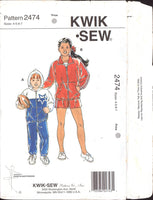 Kwik Sew 2474 Childrens' Windsuits: Hooded Jacket, Pants and Shorts, Uncut, Factory Folded Sewing Pattern Multi Size 4-7