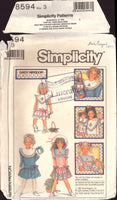 Simplicity 8594 Daisy Kingdom Child's Dropped Waist Dress with Detachable Collars, Uncut, Factory Folded Sewing Pattern Size 3