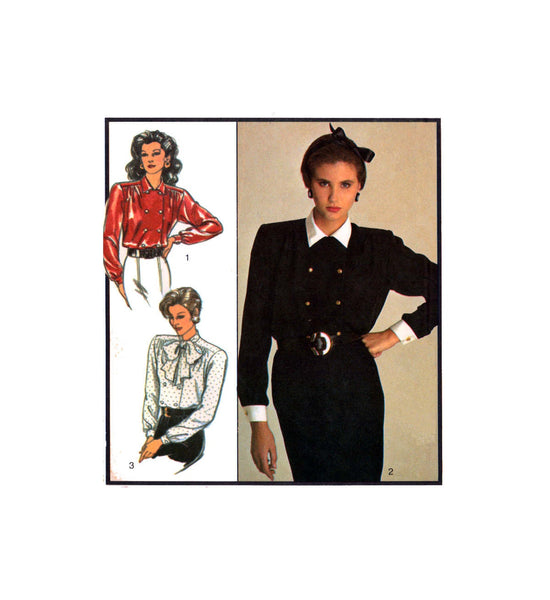 Style 1093 Set of Double Breasted Blouses with Collar or Neck Tie, Uncut, Factory Folded Sewing Pattern Size 16-20