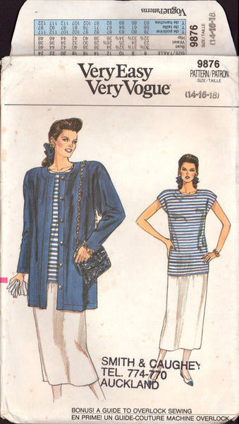 Vogue 9876 Sewing Pattern Top Skirt Jacket Size 14-16-18 Uncut Factory Folded