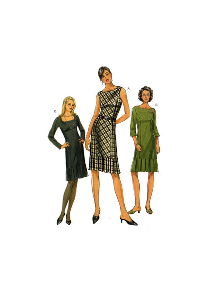 Vogue 8107 Princess Seam Dress with Neckline Variations and Lower Pleats, Uncut, Factory Folded Sewing Pattern Size 6-10