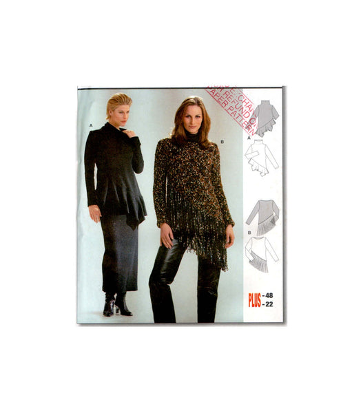 Burda 8429 Asymmetrical Top with Fringe Trim or Self Ruffle, Uncut, Factory Folded, Sewing Pattern Multi Plus Size 10-22
