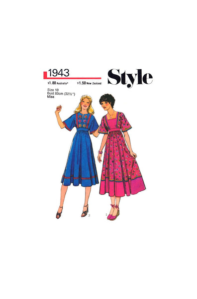 70s High Waisted Boho Dress in Two Lengths, Bust 32.5" (83 cm) Style 1943, Vintage Sewing Pattern Reproduction