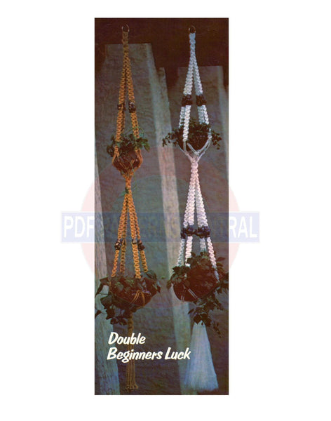 Vintage 70s "Double Beginners Luck" Macrame Plant Hanger Pattern Instant Download PDF 1.5 + 2 pages