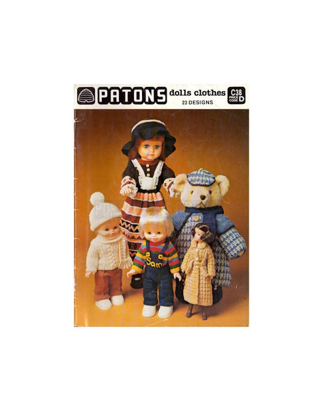 Patons C.38 23 Vintage 70s Knitted and Crocheted Doll Clothes Patterns for varying sized cm dolls, Instant Download PDF 44 pages